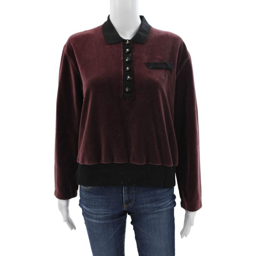Sonia Rykiel Womens Polo Red Collared Cotton Blend Long Sleeve Size XL